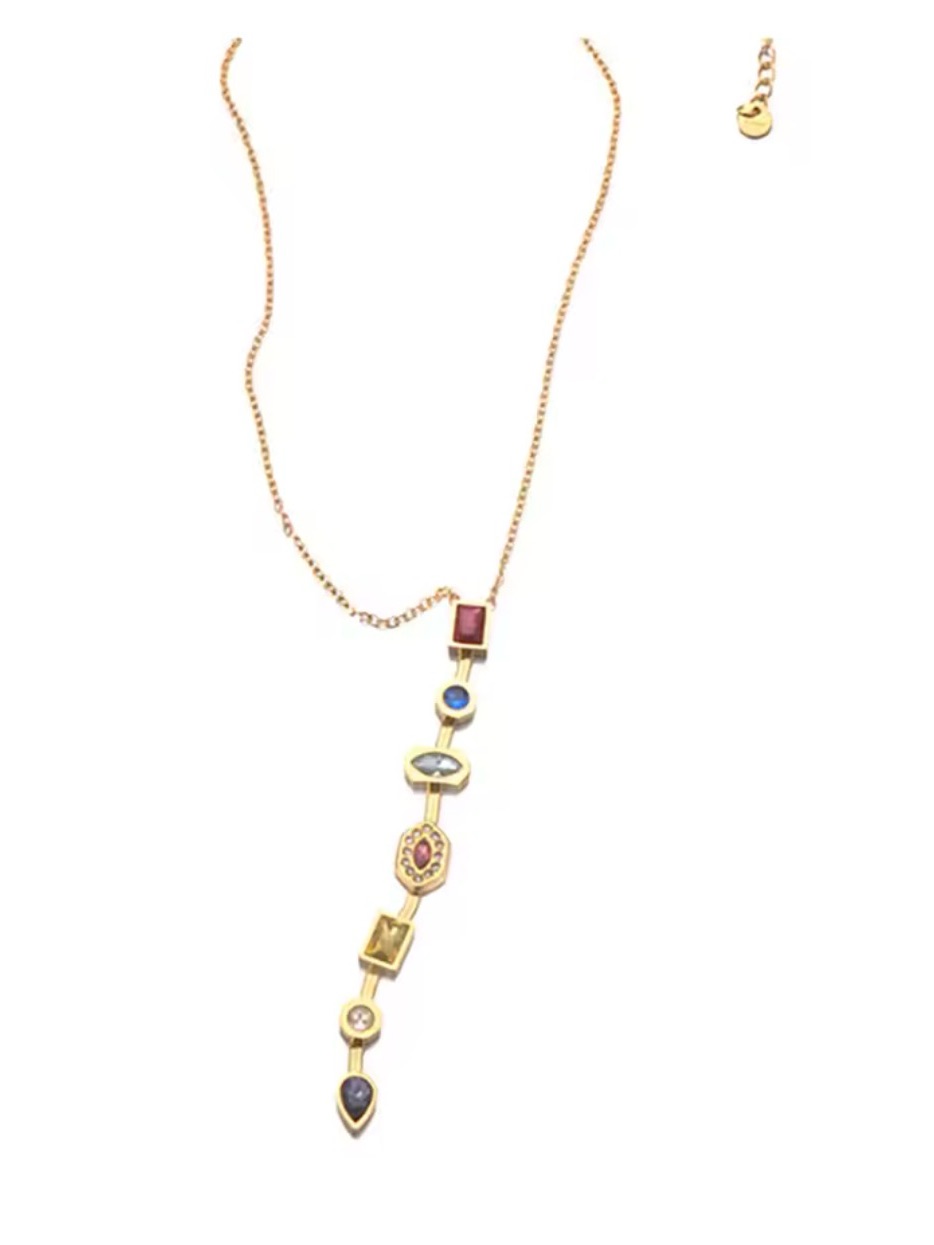 Beautiful 18k Gold Plated Multi-Colour Lab Stone Pendant Necklace
